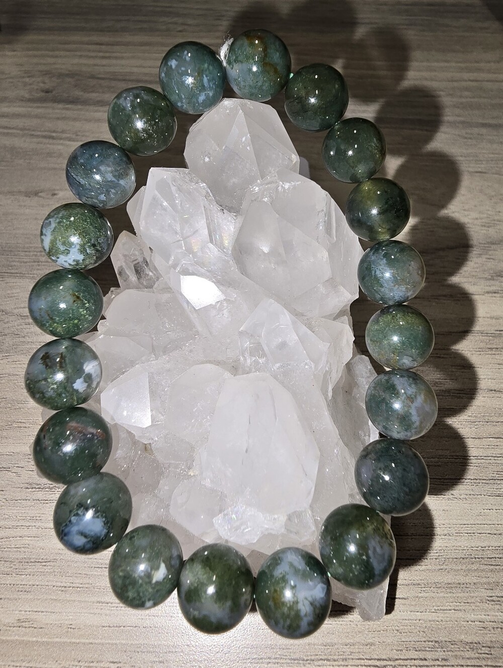 10mm Blue Moss World Agate Beaded Stretch Bracelet - Women Jewelry